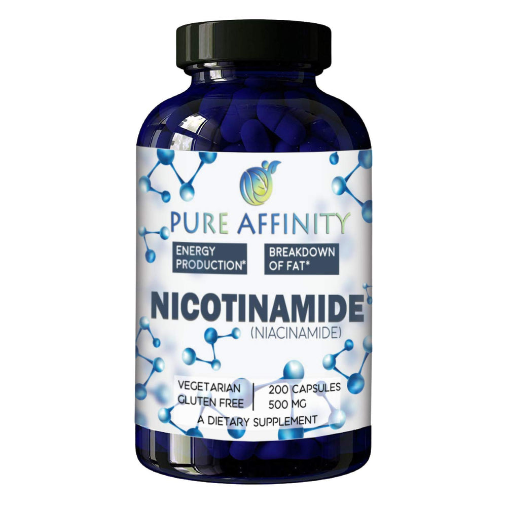 Pure Affinity B3 Nicotinamide 200-count bottle on shelf for convenient daily use