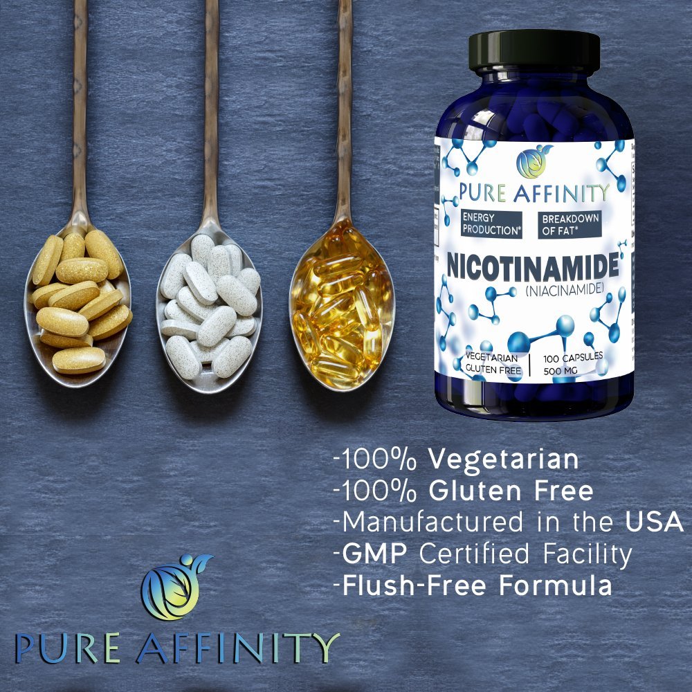 Pure Affinity B3 Nicotinamide bottle with glass suggesting routine use