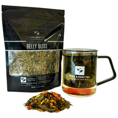 Pure And Easy Tea Belly Bliss loose leaf blend with Yerba Mate and Dandelion promotes digestive comfort