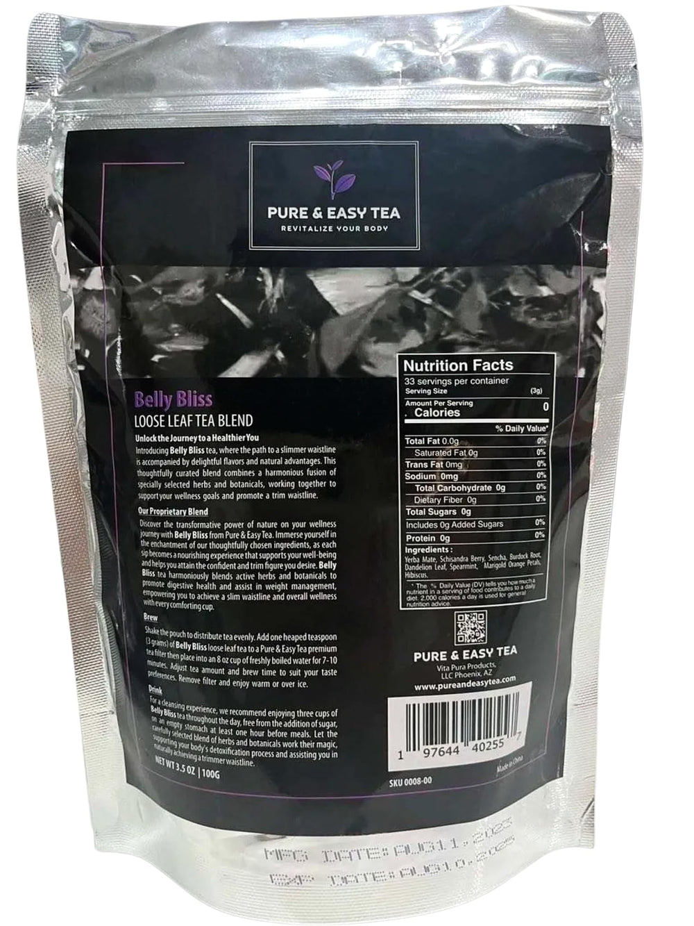 Pure And Easy Tea Belly Bliss Yerba Mate image shows energizing herbal notes for a natural boost