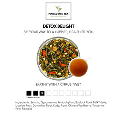 Pure And Easy Tea Detox Delight loose-leaf tea in a scoop for mindful brewing