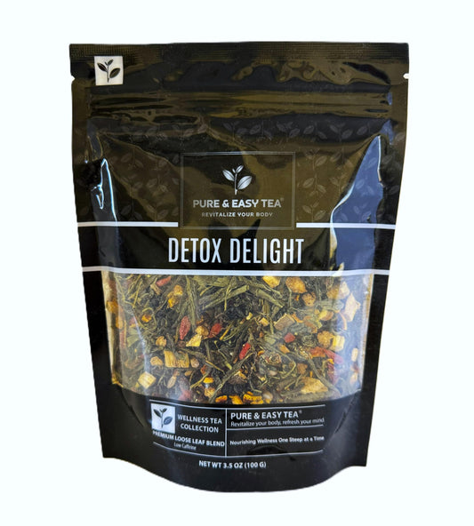 Pure And Easy Tea Detox Delight packaging tin for a natural daily detox ritual