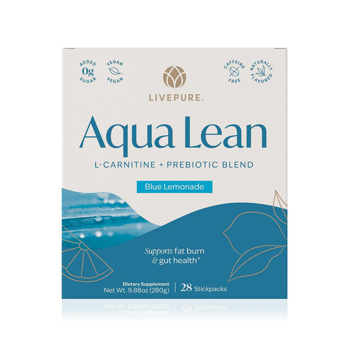 PURE Aqua Lean stick-pack close-up showing convenient on-the-go energy support.