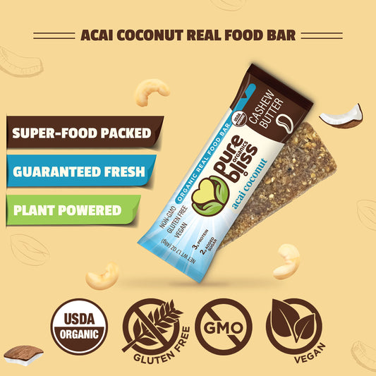Ingredient close-up highlighting cashew butter and acai for natural energy