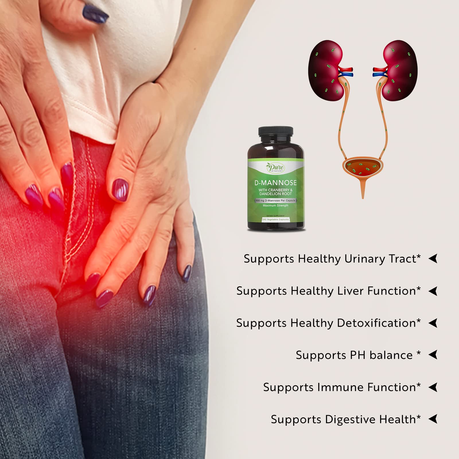Pure By Nature D-Mannose berry visual illustrating impurity flush concept