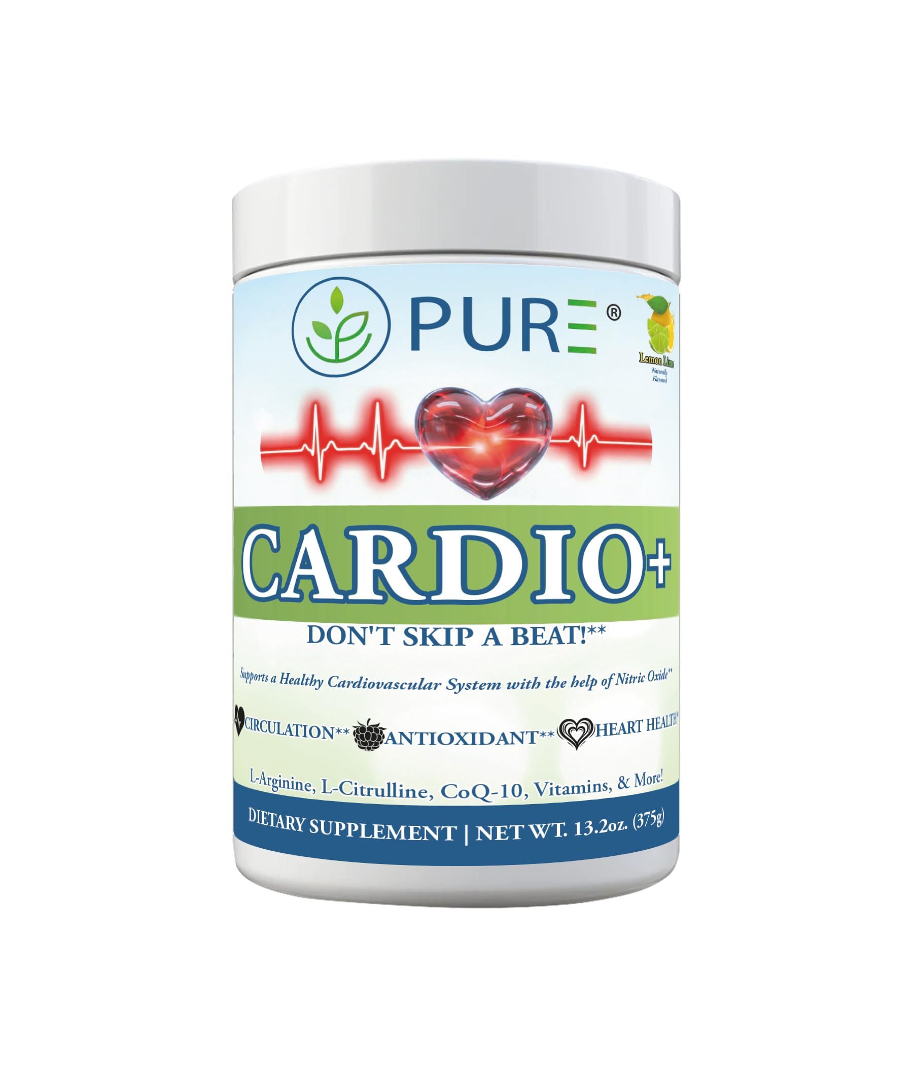 PURE Cardio+ bottle pouring powder for daily support