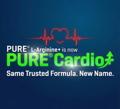 PURE Cardio+ arginine-citrulline blend highlights nitric oxide support.