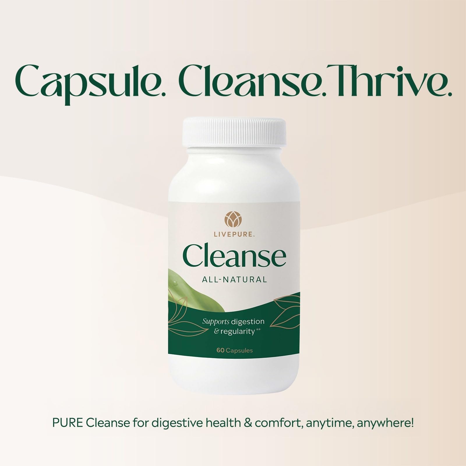 PURE Cleanse Capsules plant-based form shown as sustainable wellness option.