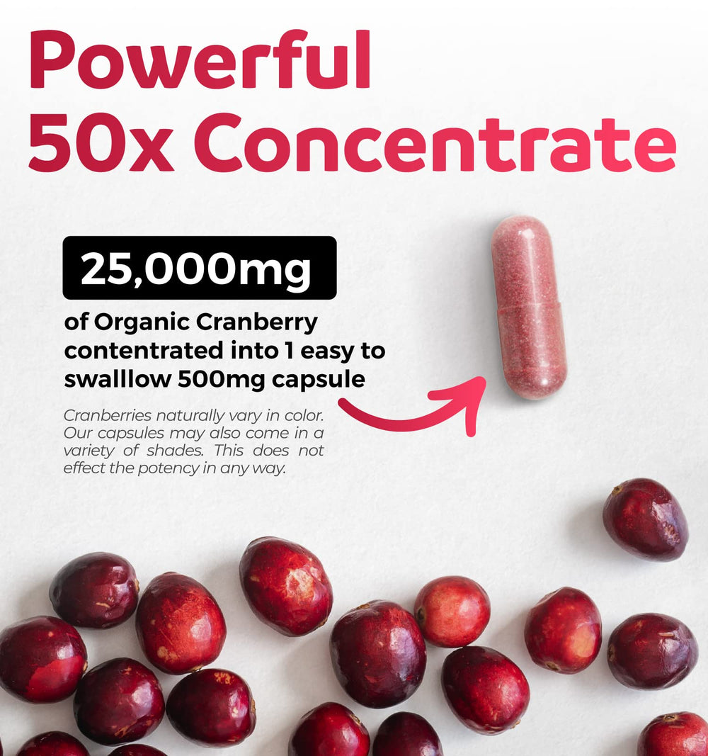 Pure Co Cranberry Pills label detail showcases USDA Organic sourcing and non-GMO quality.