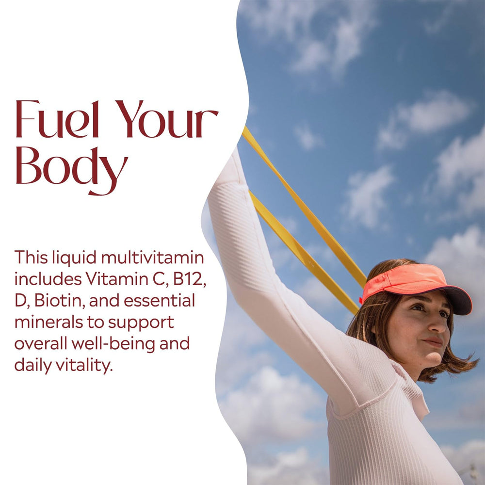 PURE Daily Build bottle with glass and spoon ready for a simple health routine
