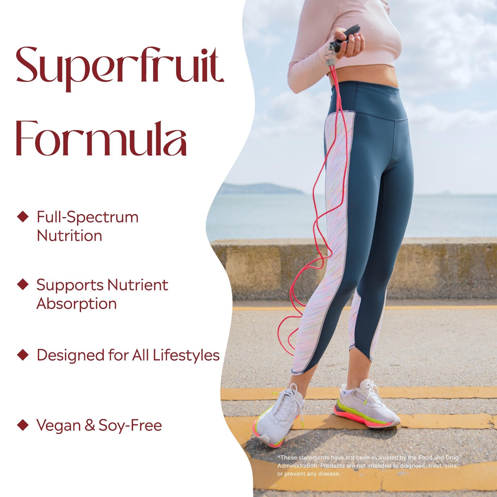 Close-up of PURE Daily Build label showing vitamins and superfruits for daily nutrition