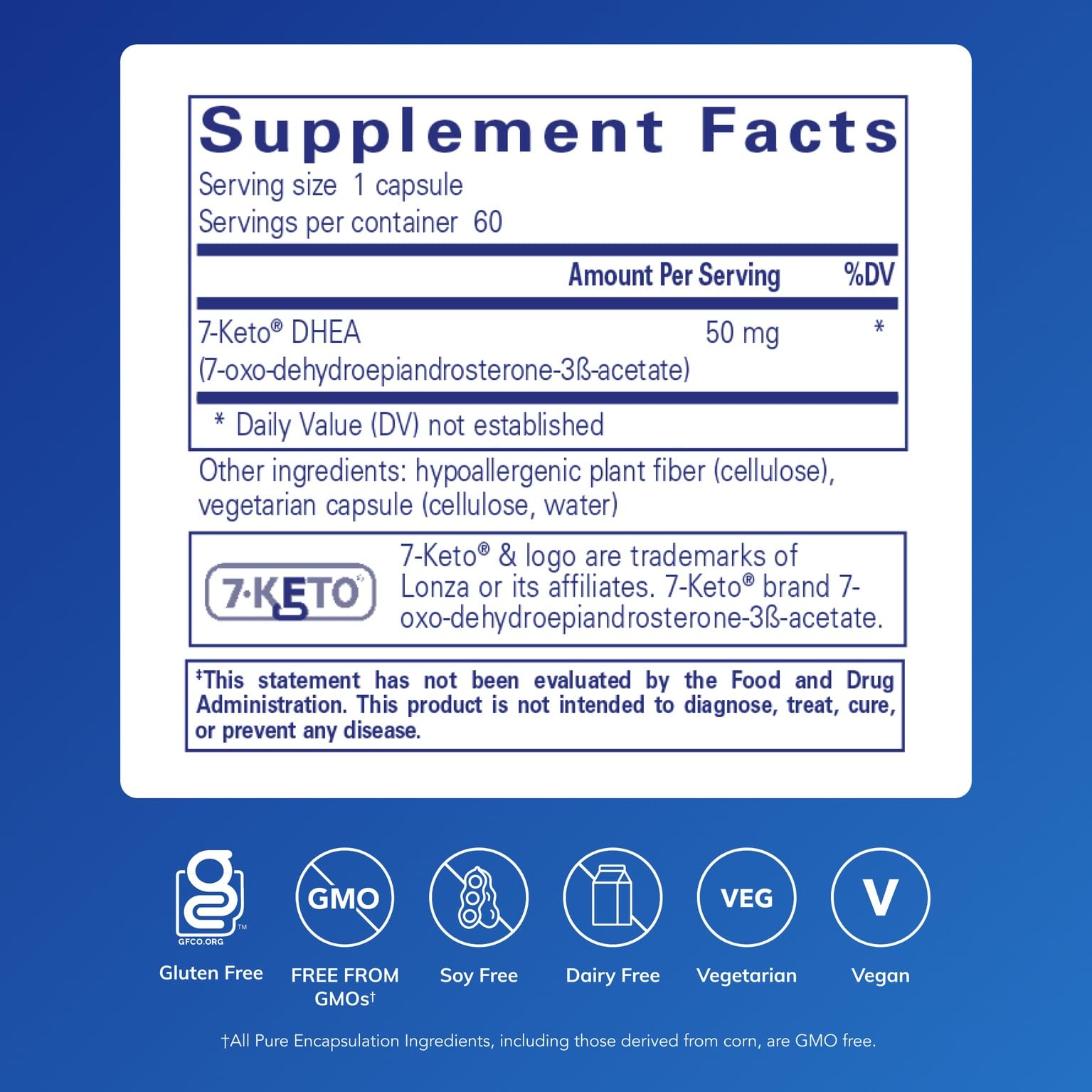 Pure Encapsulations 7-Keto DHEA capsules close-up for daily dosing.