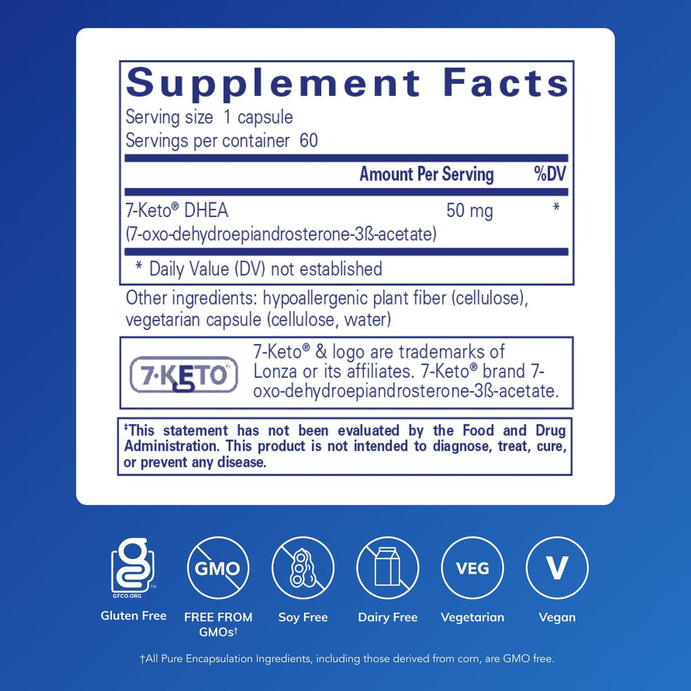 Pure Encapsulations 7-Keto DHEA capsules close-up for daily dosing.