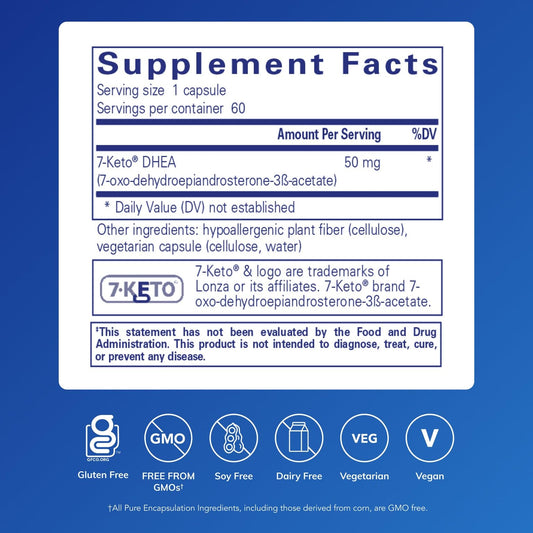 Pure Encapsulations 7-Keto DHEA capsules close-up for daily dosing.