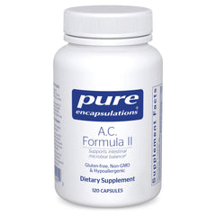 Pure Encapsulations A.C. Formula II bottle with capsules supports digestive balance for sensitive individuals.