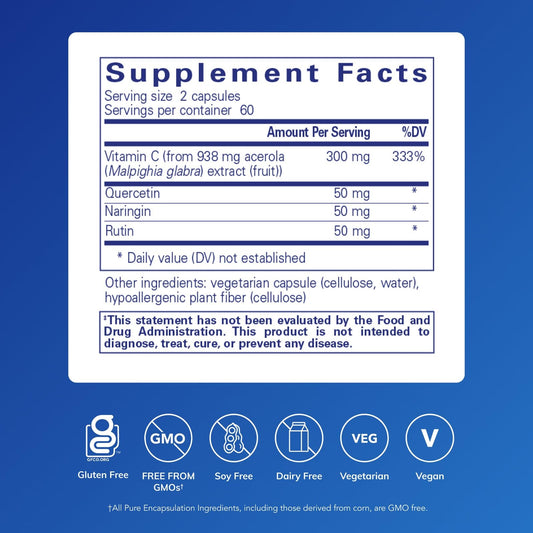 Pure Encapsulations Acerola/Flavonoid capsules ready for daily antioxidant support.