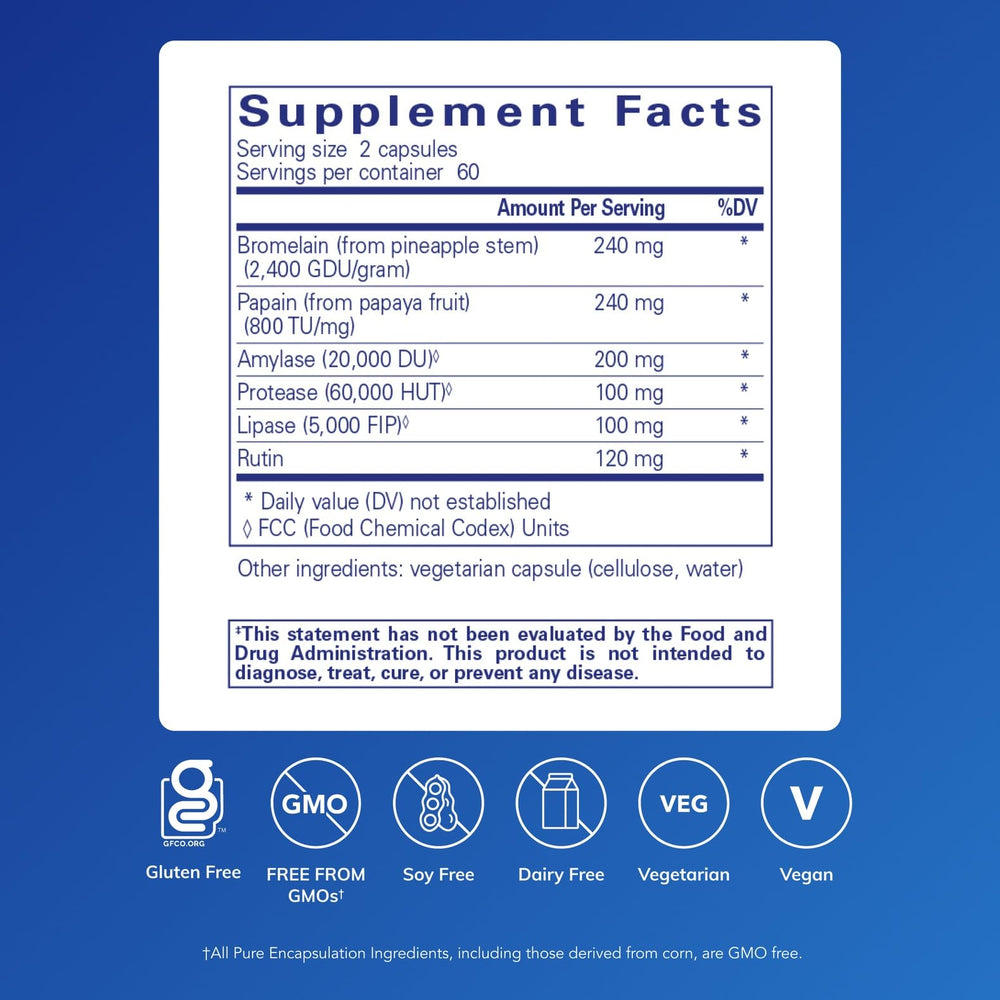 Pure Encapsulations AI Enzymes capsules closeup showing vegan plant-based formula.