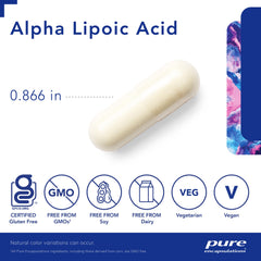 Pure Encapsulations Alpha Lipoic Acid 200 mg label view highlights transparency and ingredients.