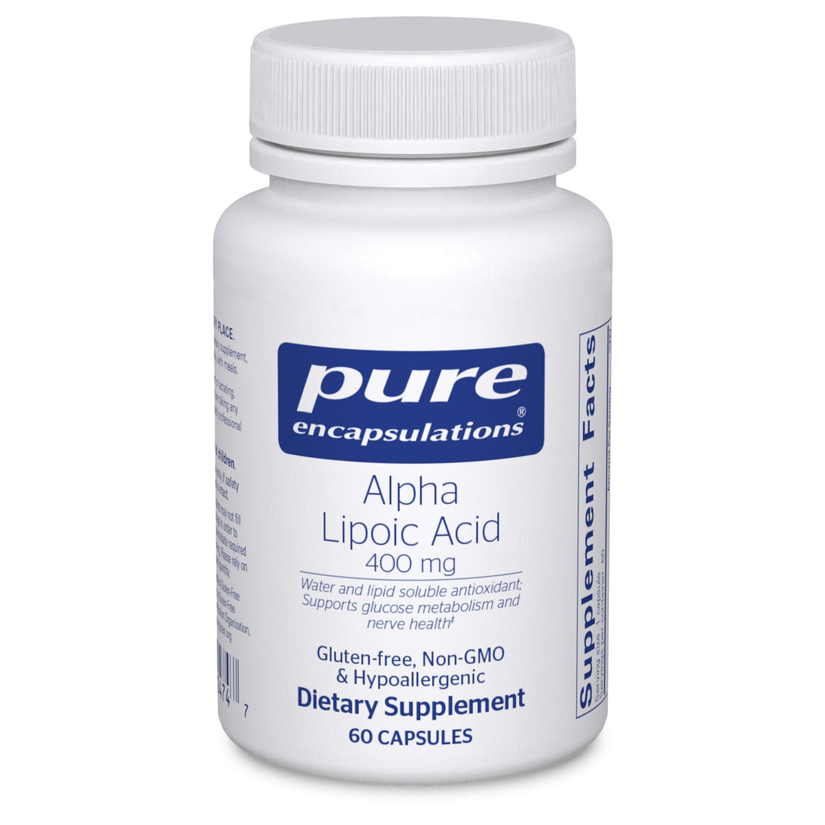 Pure Encapsulations Alpha Lipoic Acid 400 mg bottle, antioxidant balance.