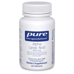 Pure Encapsulations Alpha Lipoic Acid 400 mg bottle, antioxidant balance.
