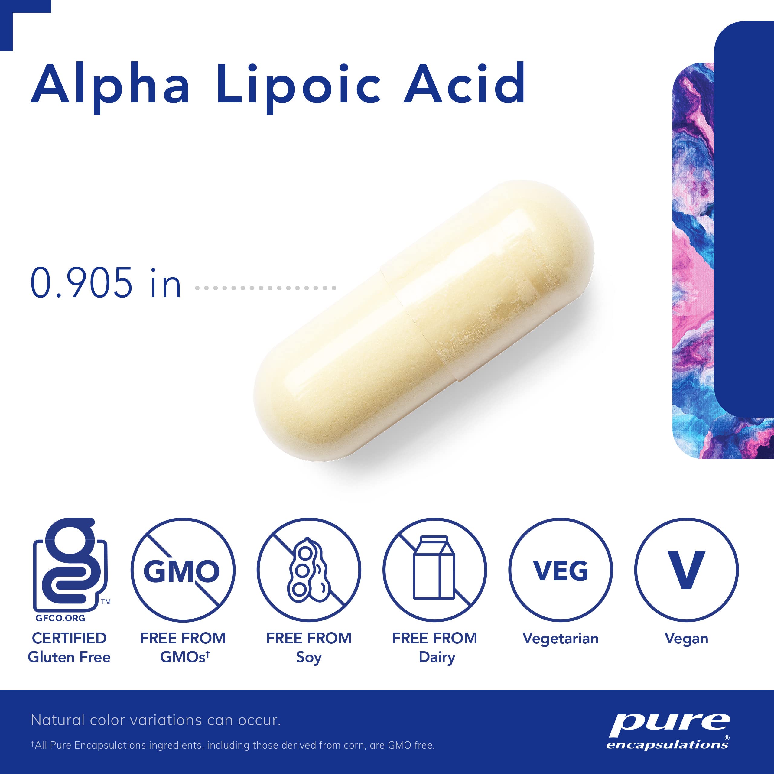 Pure Encapsulations alpha lipoic acid 600mg label indicating quality ingredients.
