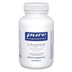 Pure Encapsulations L-Arginine bottle front shows 90 capsules for daily support
