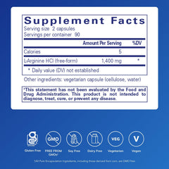 Closeup of Pure Encapsulations L-Arginine capsules, smooth and easy to swallow