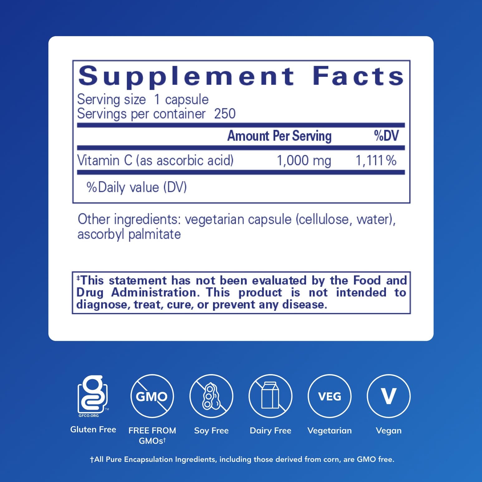 Pure Encapsulations Ascorbic Acid Capsules close-up, high-potency vitamin C for daily antioxidant support