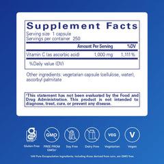 Pure Encapsulations Ascorbic Acid Capsules close-up, high-potency vitamin C for daily antioxidant support
