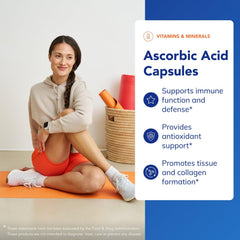 Pure Encapsulations Ascorbic Acid Capsules pouring into a spoon for convenient daily use