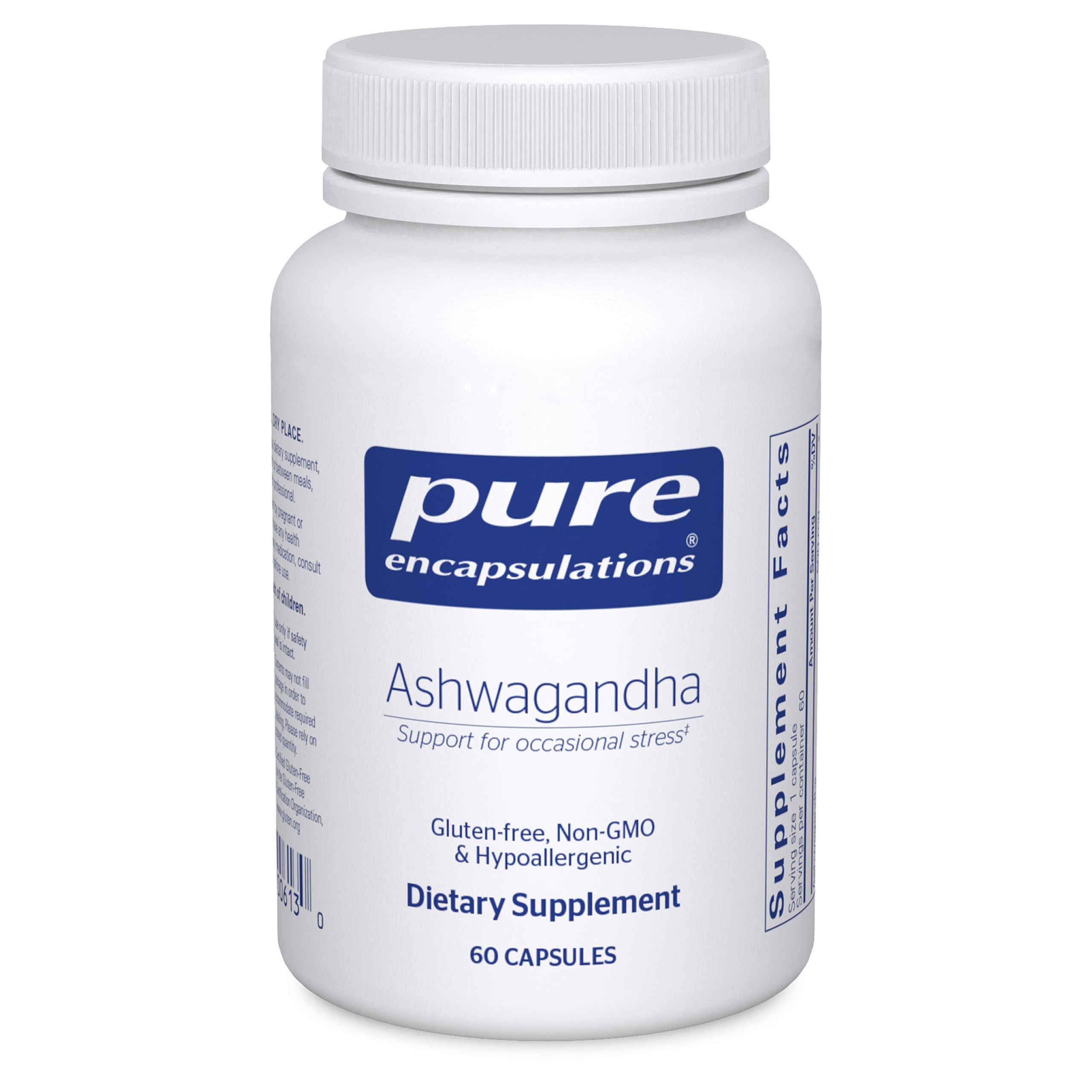 Pure Encapsulations Ashwagandha 500mg capsules on bottle for stress support