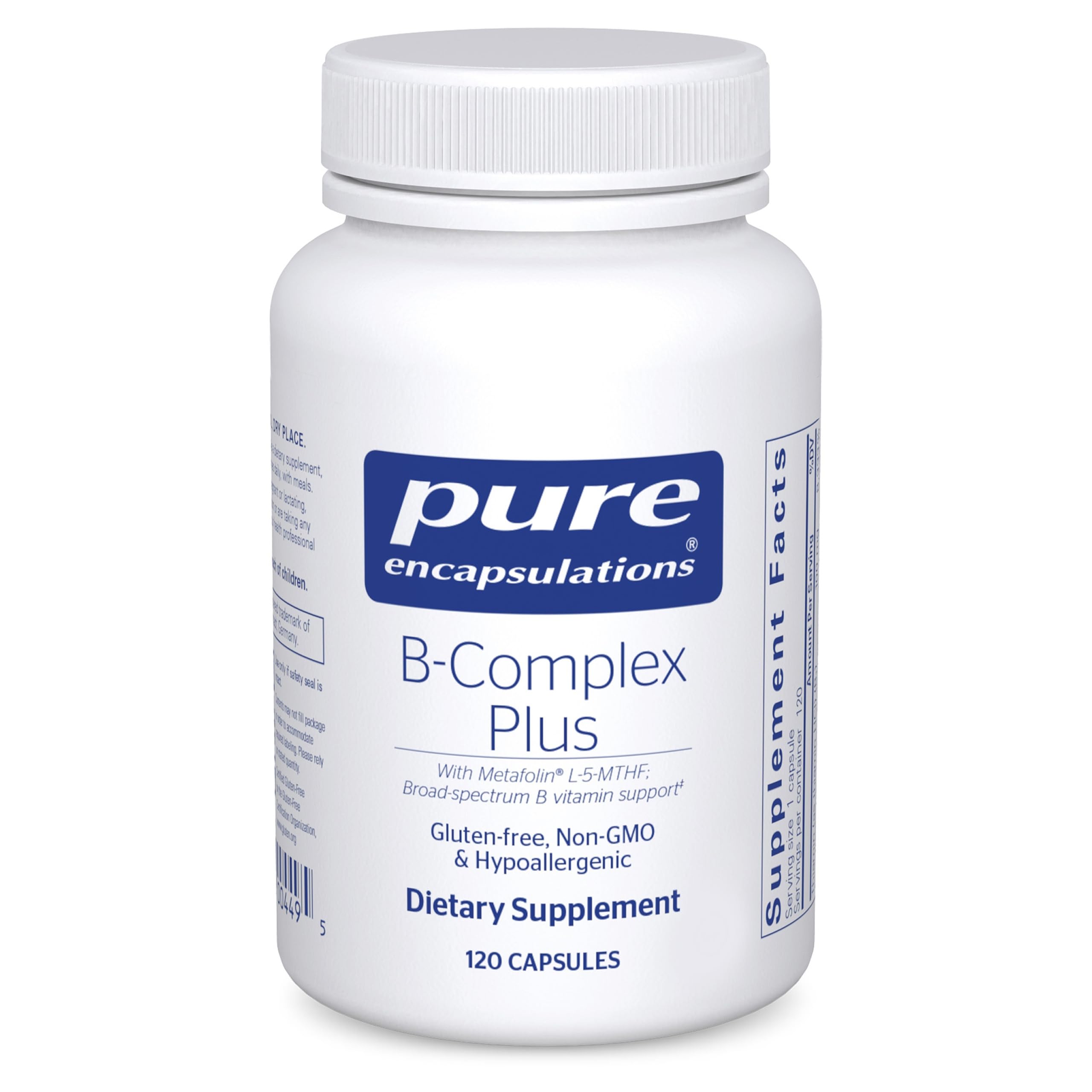 Pure Encapsulations B-Complex Plus bottle front showing label and brand name for nervous system support.