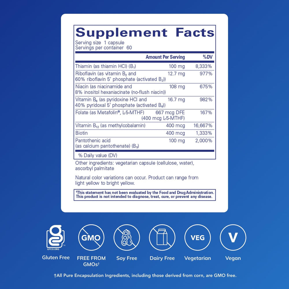 Close-up of Pure Encapsulations B-Complex Plus capsules