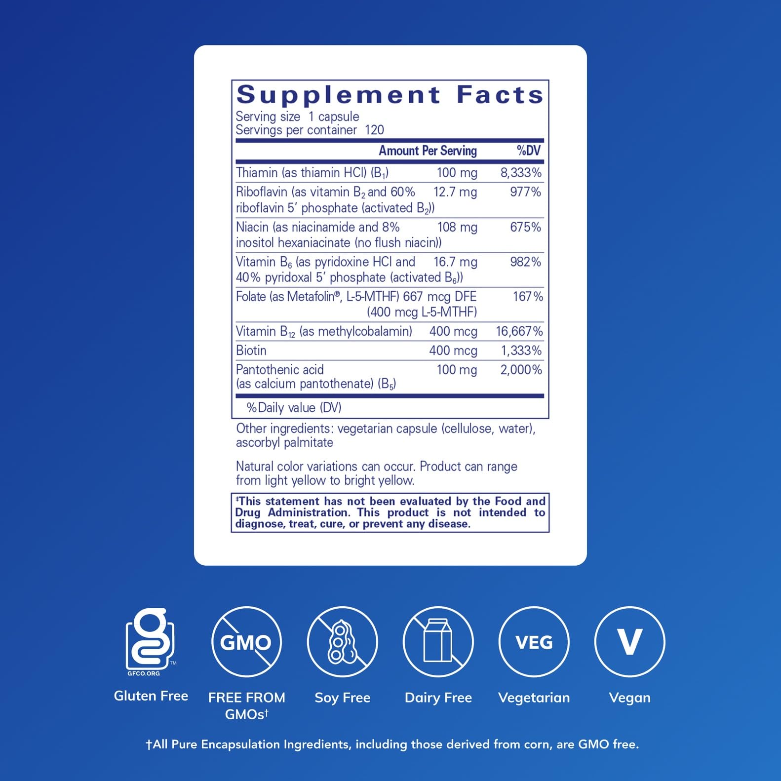 Close-up of the B-Complex Plus label highlighting Metafolin L-5-MTHF and B12 benefits.