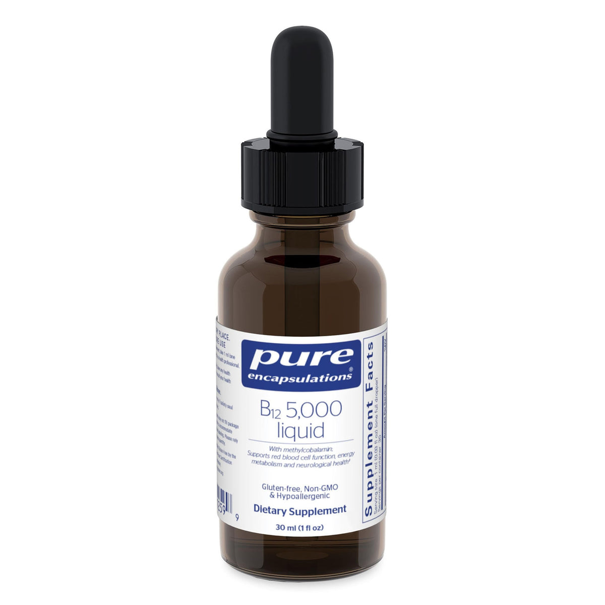 Pure Encapsulations B12 5000 liquid bottle pour shows easy daily dosing