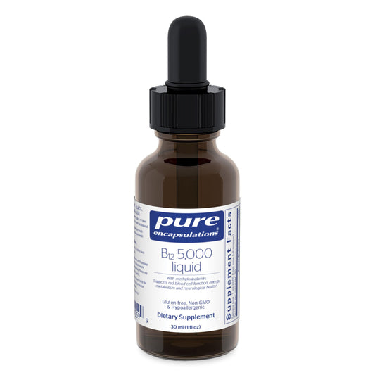 Pure Encapsulations B12 5000 liquid bottle pour shows easy daily dosing