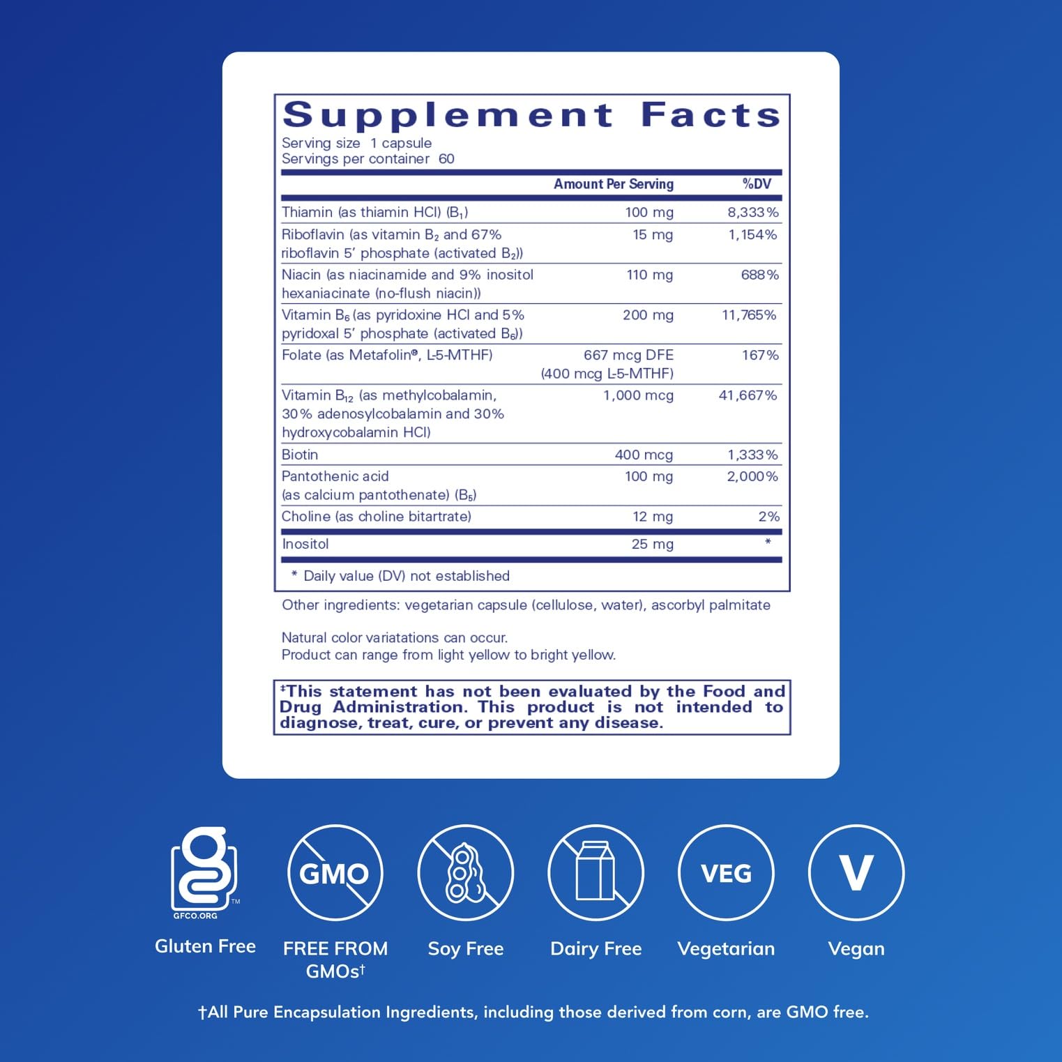 Pure Encapsulations B6 Complex capsule close-up highlighting high-potency B6 for nervous system balance.