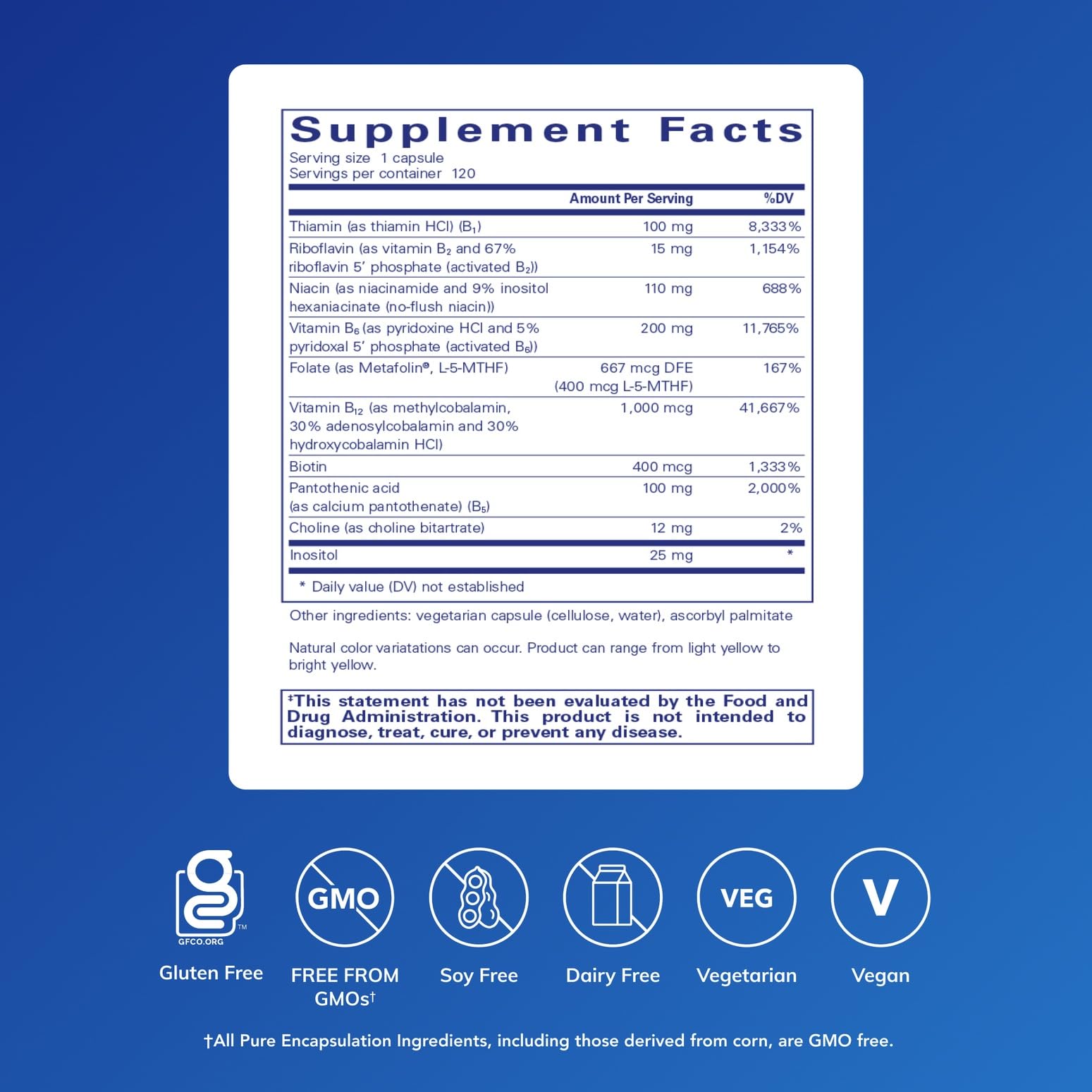 Pure Encapsulations B6 Complex capsules ready to take as part of a routine.