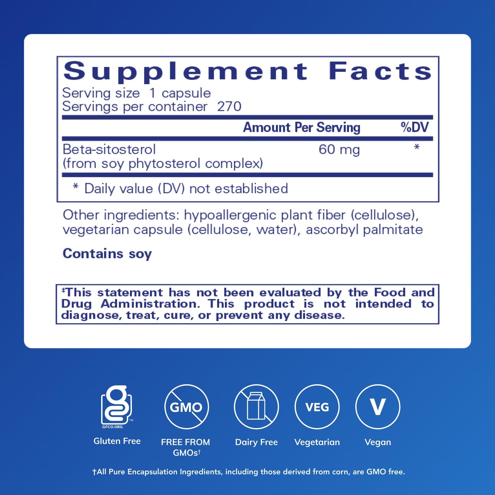 Pure Encapsulations Beta-Sitosterol bottle back highlighting purity and label details