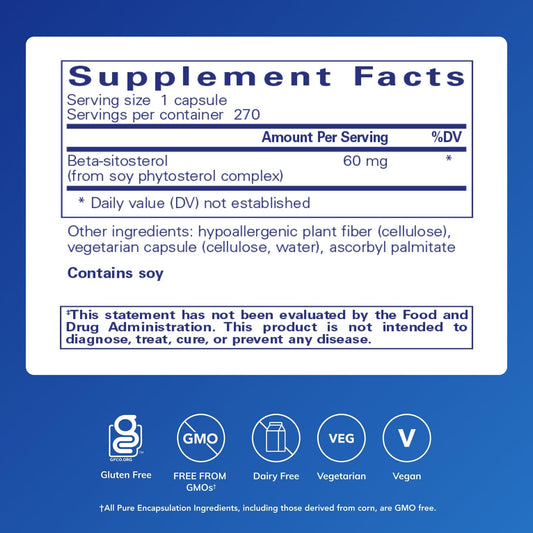Pure Encapsulations Beta-Sitosterol bottle back highlighting purity and label details