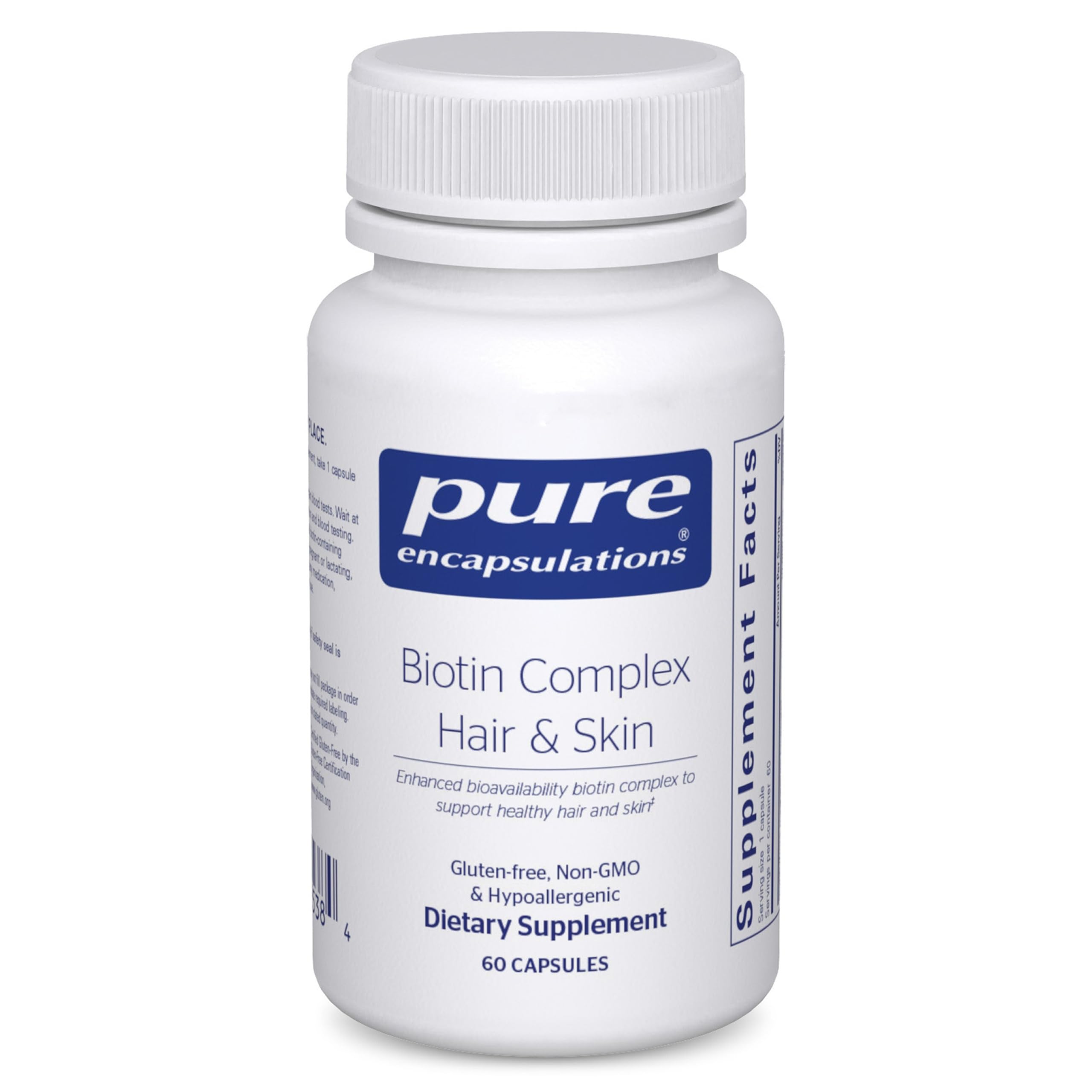 Pure Encapsulations Biotin Complex hair-skin bottle for daily hair and skin support.
