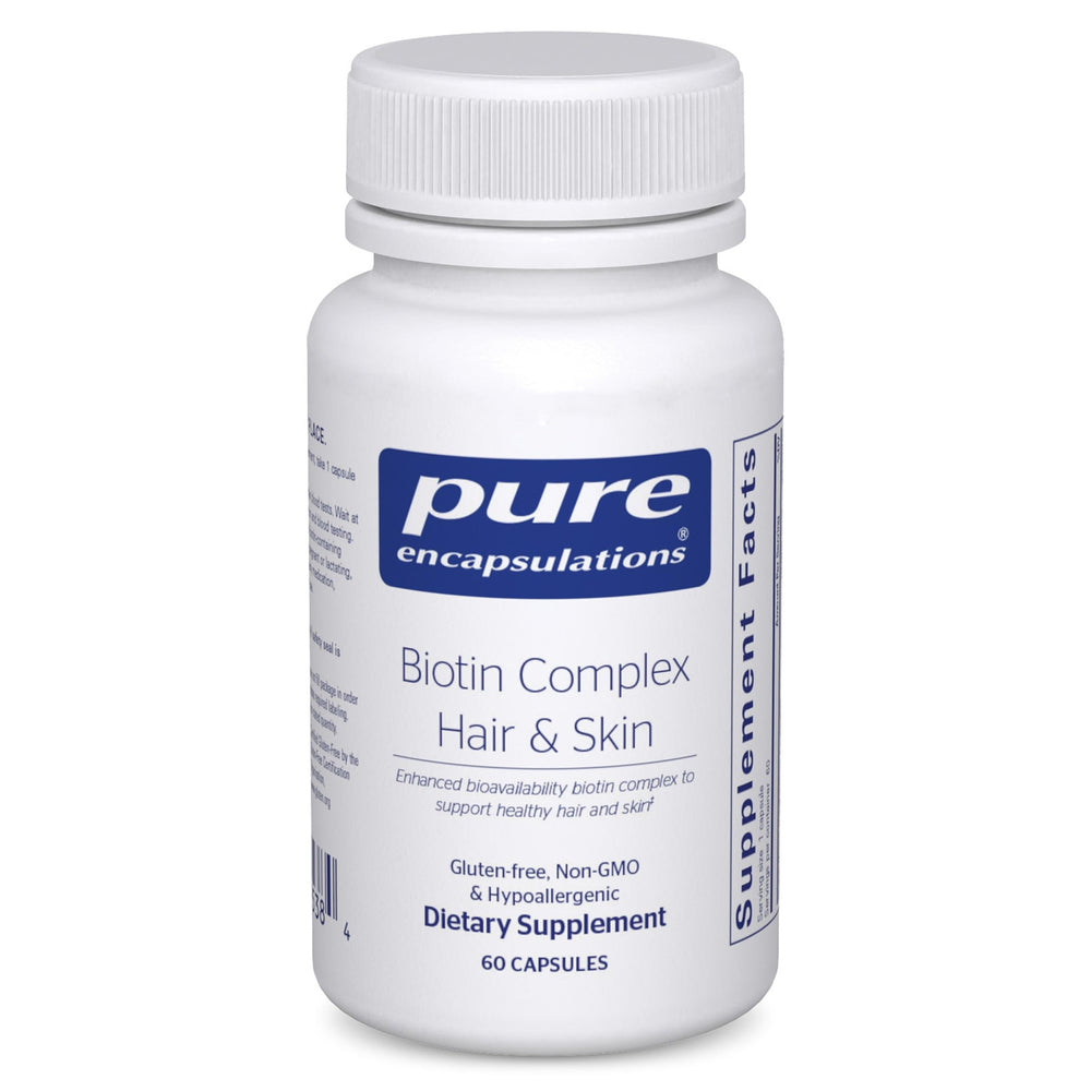 Pure Encapsulations Biotin Complex hair-skin bottle for daily hair and skin support.