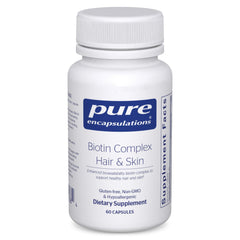 Pure Encapsulations Biotin Complex hair-skin bottle for daily hair and skin support.