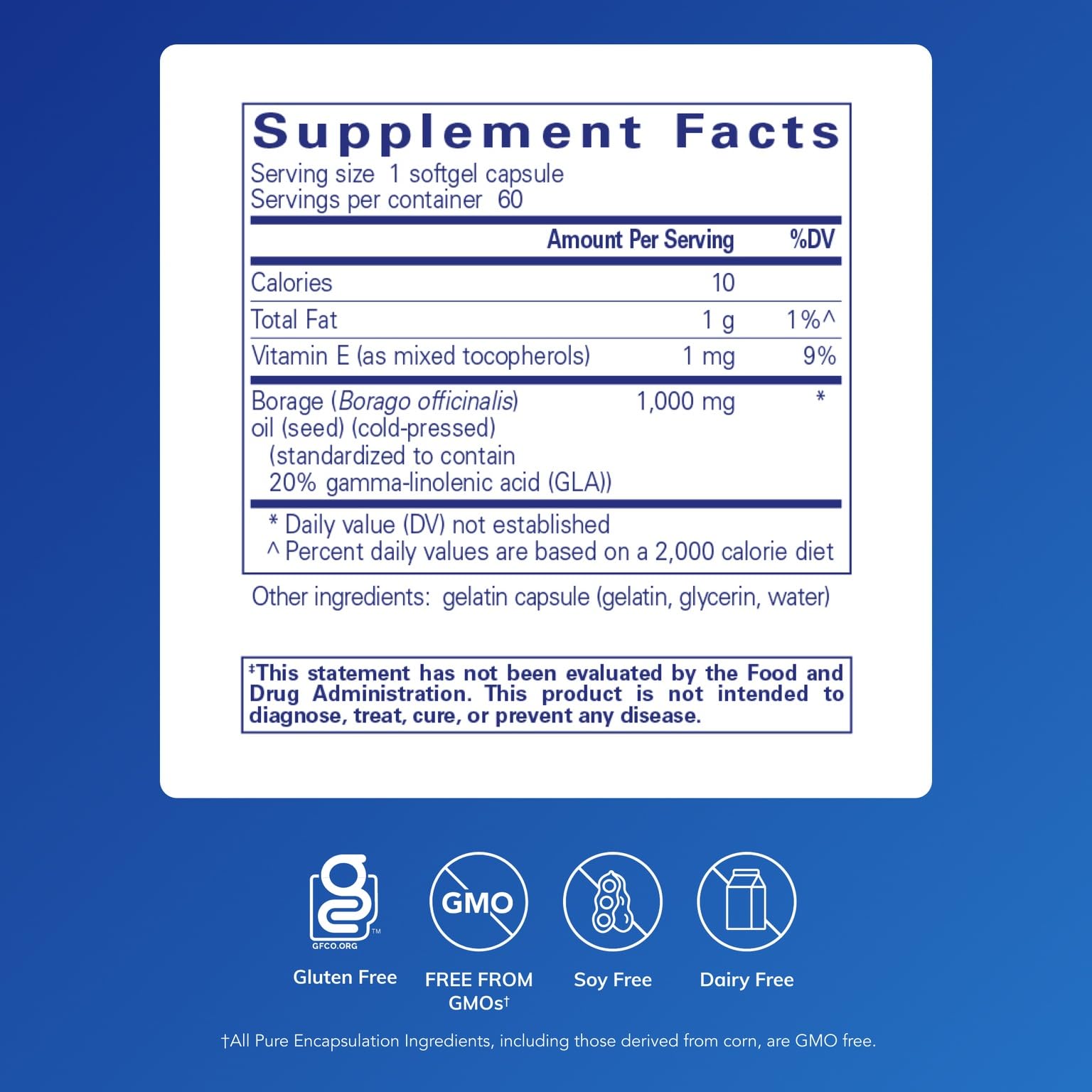 Pure Encapsulations Borage Oil softgels closeup suggests easy daily capsules.