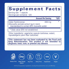 Pure Encapsulations Boswellia capsules closeup shows vegan non-GMO capsules for joint comfort.