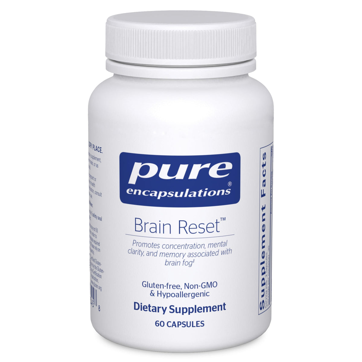 Pure Encapsulations Brain Reset bottle with capsules may support concentration.