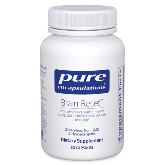 Pure Encapsulations Brain Reset bottle with capsules may support concentration.