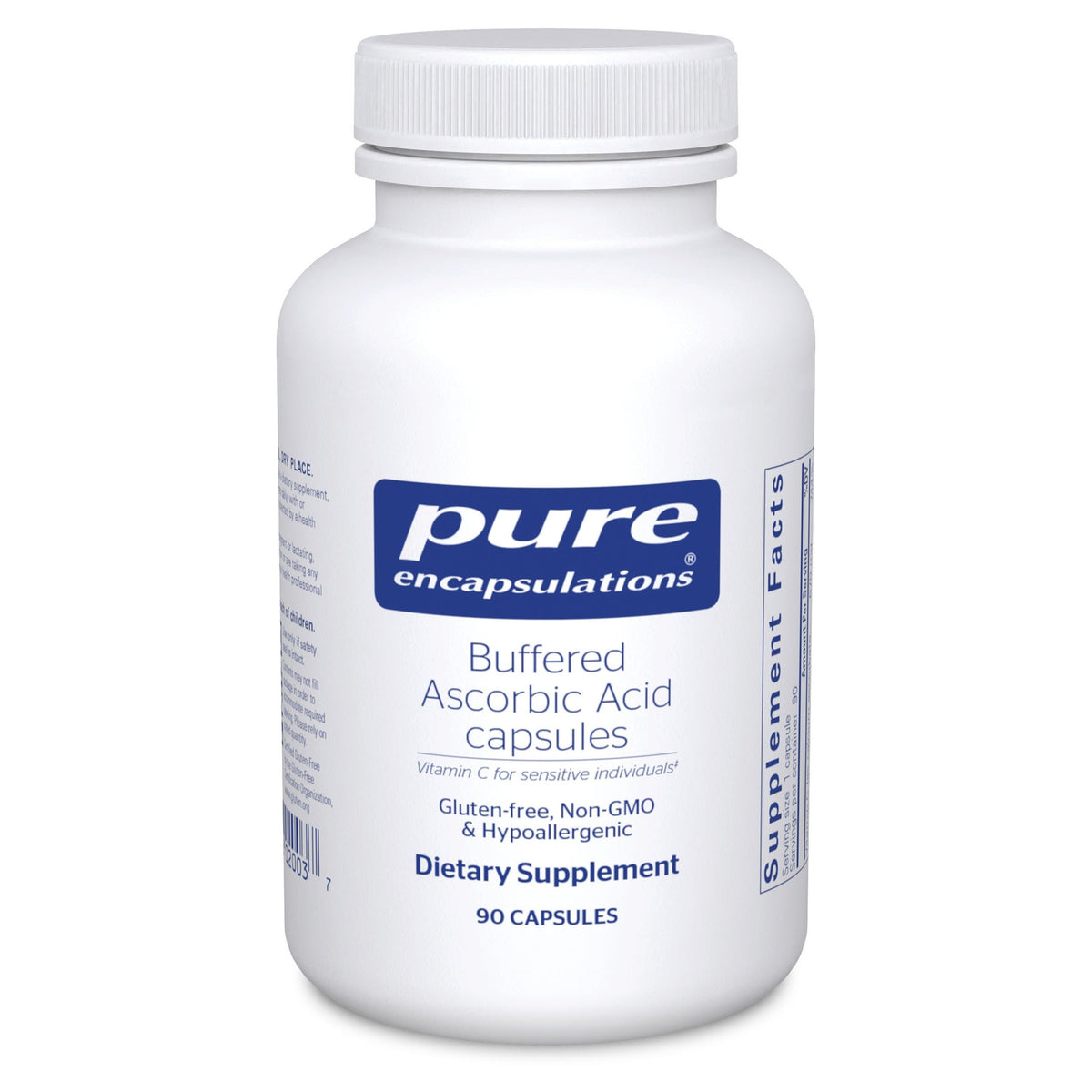 Pure Encapsulations Buffered Ascorbic Acid Capsules bottle showcasing gentle, stomach-friendly vitamin C