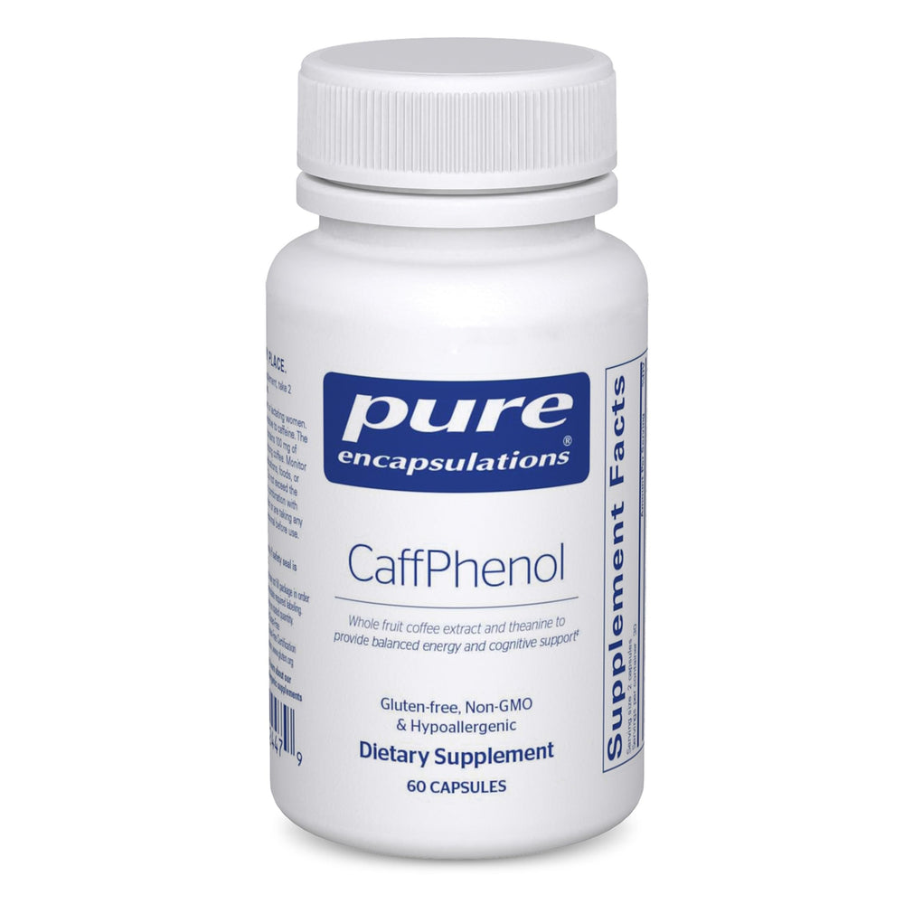 Pure Encapsulations CaffPhenol bottle showcases smooth energy for daily focus