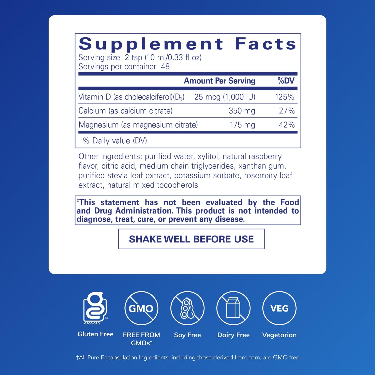 Pouring Pure Encapsulations Cal/Mag/D Liquid into a glass shows convenient daily dosing.